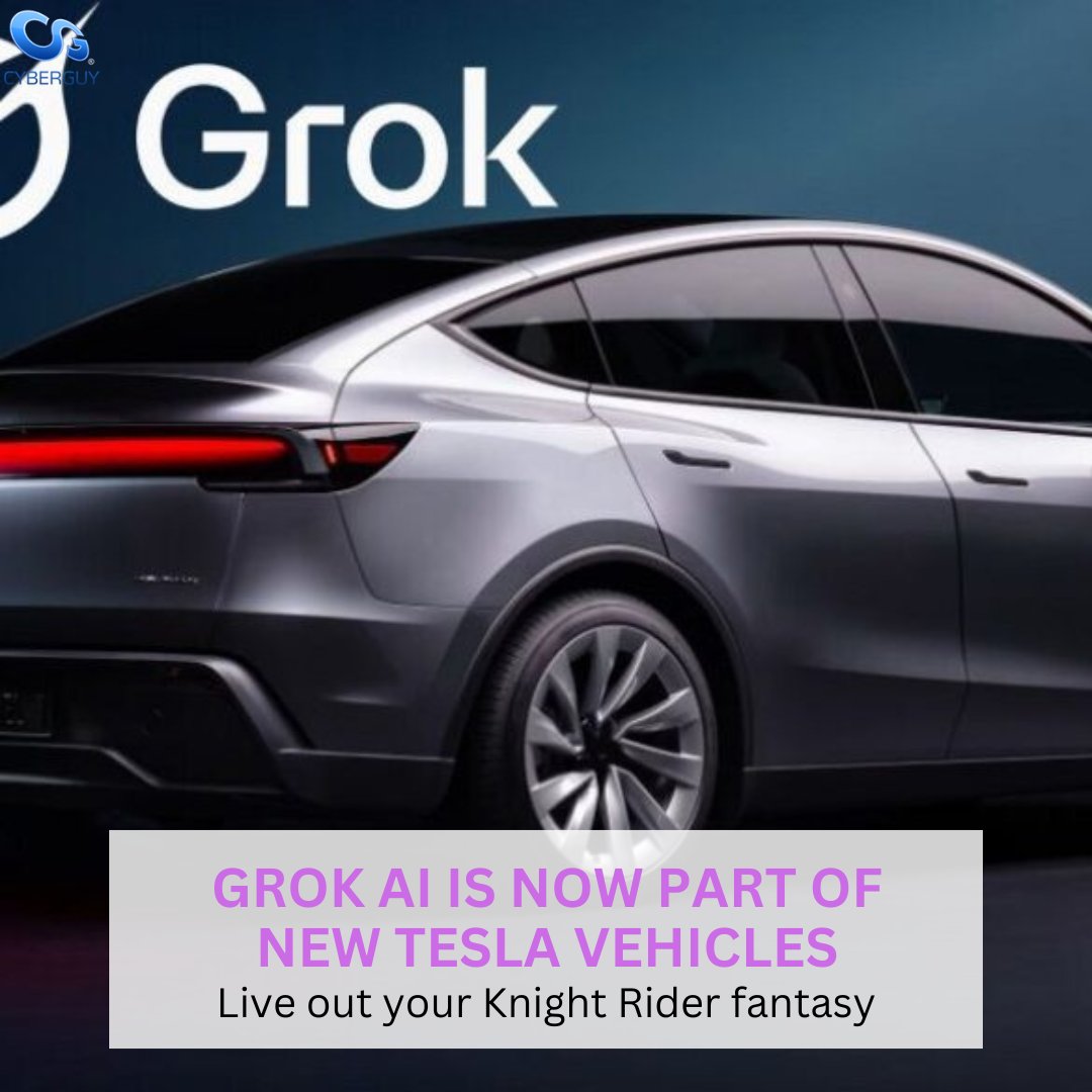 cyberguy's tweet image. Tesla just rolled out Grok AI, letting newer US models with AMD Ryzen chips talk to you in real time. Voice control just got smarter.
Learn more here: cyberguy.com/ai/grok-ai-new…
#Tesla #GrokAI #VoiceAI #SmartCars #TeslaTech #ElectricVehicles #AIInCars