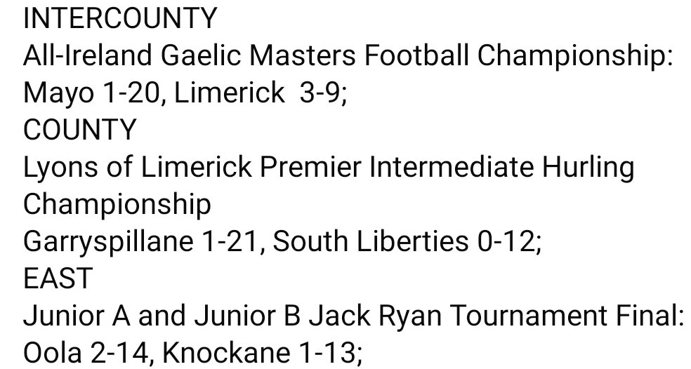 MattOCall's tweet image. LIMERICK GAA RESULTS SATURDAY