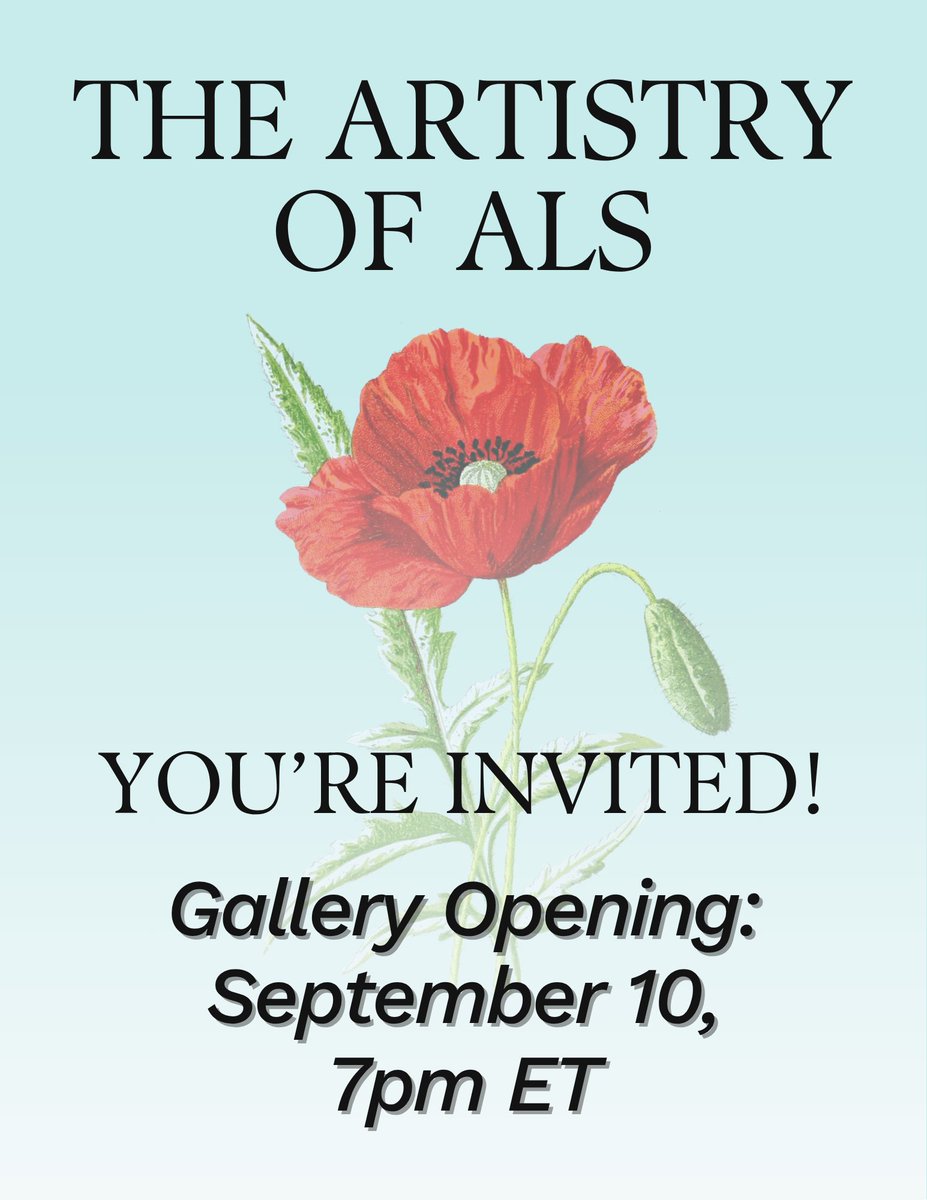 iamalsorg's tweet image. We've set a date for the 2025 Artistry of ALS Gallery Opening! Join us on September 10 at 7pm ET for an unforgettable evening, co-hosted by the one and only Dr. Rick Bedlack. We hope you'll join us! bit.ly/3GHzzgW