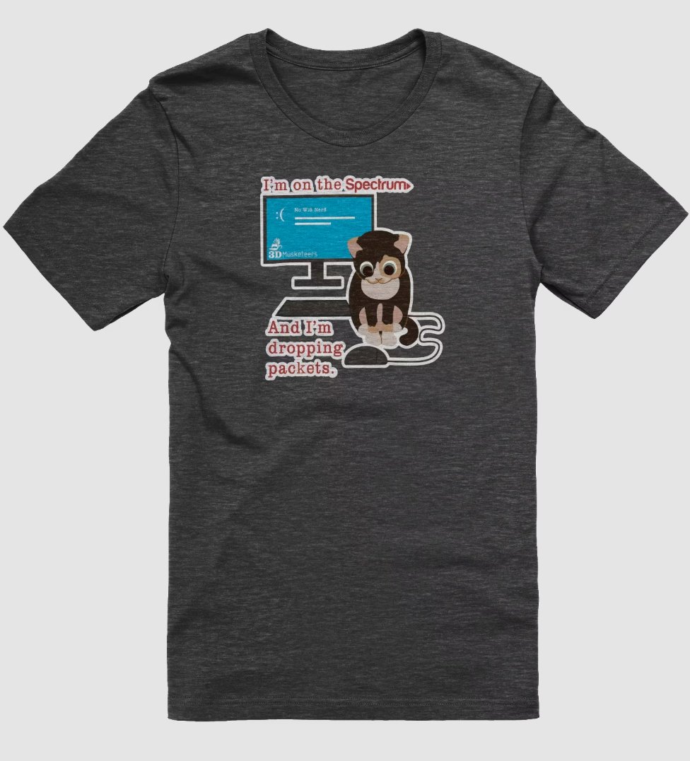 3D_Musketeers's tweet image. My internet is down (again), which means using code "FUISP10" you can get 10% off the Packet Loss shirt:
shop.3dmusketeers.com/products/packe…
Get it while you can!