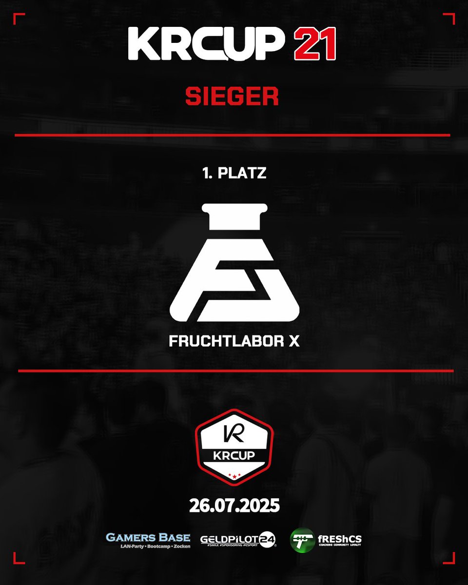 [ KRCup #21 ]

Wir gratulieren <a href="/FruchtLaborCS/">FruchtLabor - Counter Strike</a> X zum Sieg des 21. KRCups.

Auch gratulation an <a href="/UNEVENGG/">UNEVEN</a> für den 2. Platz.

---
<a href="/fREShCS1/">fREShCS</a> | <a href="/GELDPILOTeSport/">GELDPILOT24 eSport</a> | <a href="/GamersBaseBC/">Gamers Base</a>