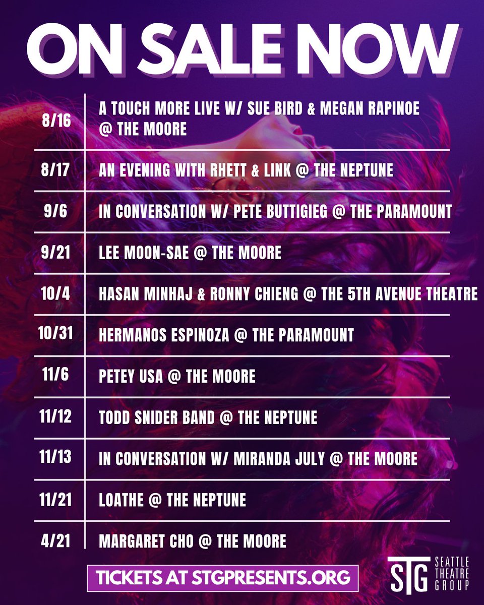 stgpresents's tweet image. In case you missed it, Margaret Cho, Miranda July, Hermanos Espinoza, Todd Snider Band and more are on sale now at STGPresents.org 🎟️