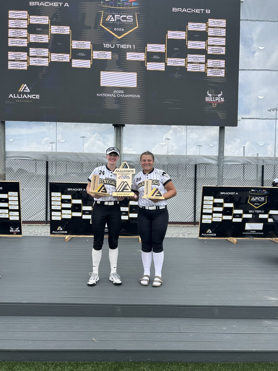 A RENNIE SHOUT OUT to <a href="/DaphneEvans25/">Daphne Evans</a> and <a href="/emmiecochran86/">Emmie Sylvia-Cochran</a> 
for receiving All Tournament awards at the Alliance Fastpitch Championship Series. Well done, Rennies! <a href="/MNRenegadesSB/">Minnesota Renegades</a> #therennieway