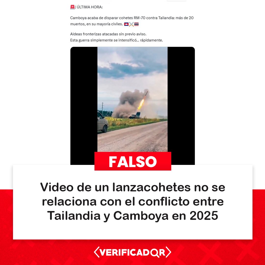 🔍 Es viral en redes un video que es señalado como un presunto episodio de la reciente escalada bélica entre Tailandia y Camboya. Sin embargo, fue grabado en octubre de 2022 y su contexto se sitúa en la guerra entre Rusia y Ucrania.

👉 Nota completa: bit.ly/tailandia-camb…