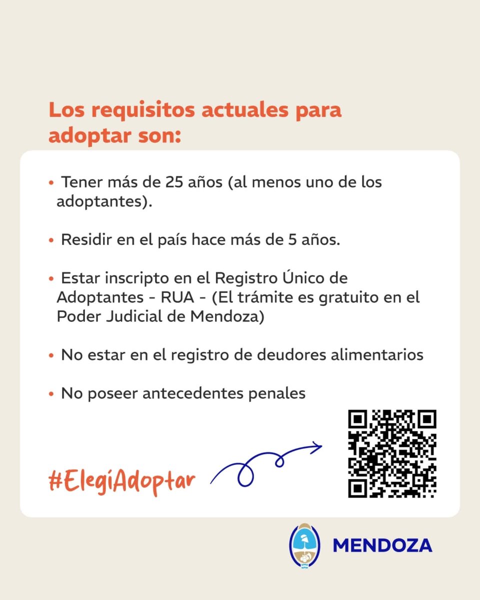 👶 Todos los niños, niñas y adolescentes merecen crecer en una familia, rodeados de amor y libres de violencia.

Vos podés ser parte del cambio. Informate, sumate y ayudemos juntos a construir nuevas historias familiares

#ElegíAdoptar | Elegí garantizar derechos
