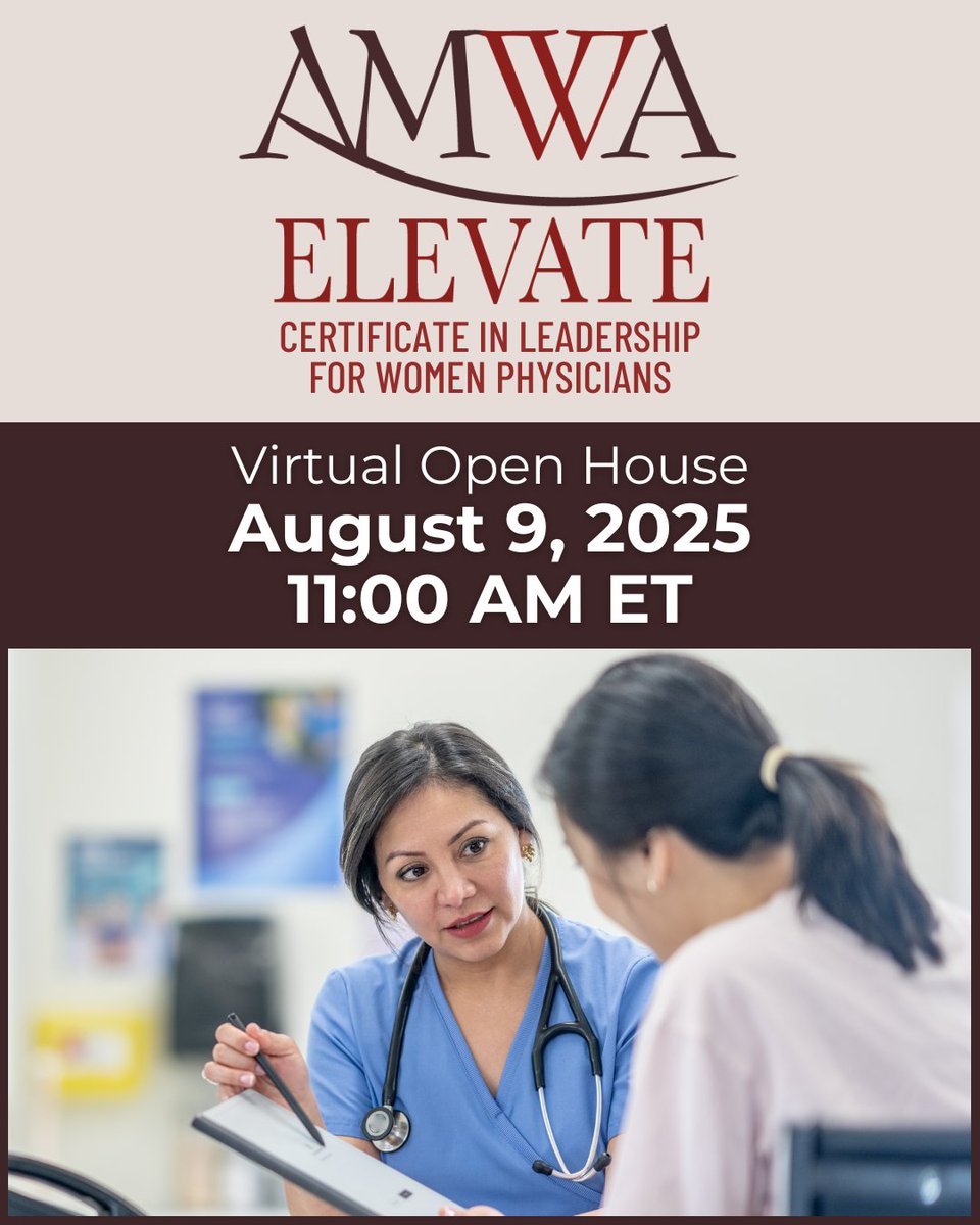 AMWADoctors's tweet image. Ready to Elevate Your Leadership?
Join our Virtual Open House for AMWA ELEVATE: Leadership Certification Program and discover how AMWA empowers women physicians with transformative leadership development at every career stage.
August 9 | 11 AM ET
Learn about our exclusive…