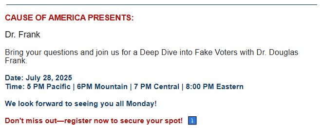DrFrankModels's tweet image. Register Here for Monday Evening's Cause of America Call with Dr Frank:
events.teams.microsoft.com/event/6f294472…!