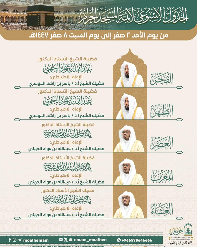 HaramainInfo's tweet image. Imaams and Muadhins Schedule at Masjid Al Haram