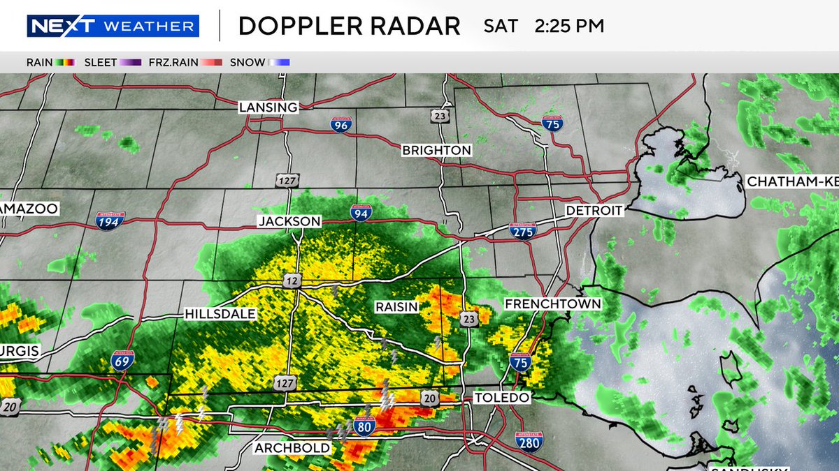 Strong thunderstorms will impact Monroe, southwestern Wayne, and southeastern Washtenaw counties through 3 pm. Wind gusts up to 40 mph may knock down tree limbs or blow around unsecured items.