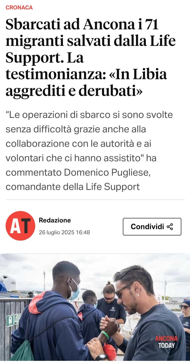 Mauri05_2020's tweet image. Oggi, ad Ancona, è arrivata l'ennesima NAVE ONG, la LIFE SUPPORT, inviata da Meloni che ha sbarcato 71 migranti provenienti dal Sudan, Egitto, Eritrea, Somalia, Bangladesh e Myammar.
Il presidente della Regione Acquaroli (Fdi), il Sindaco (Fi) e i leghisti, ringraziano il governo