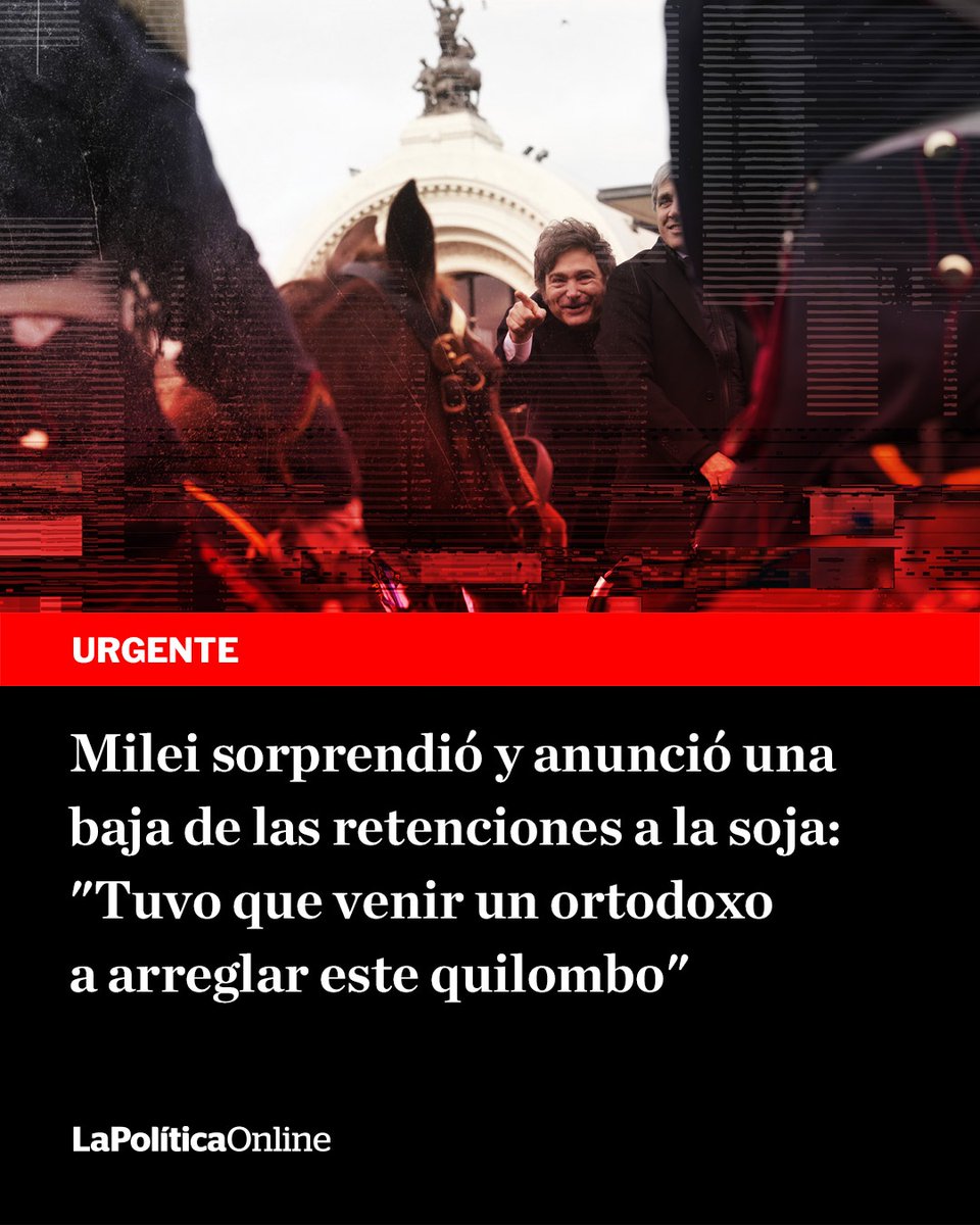 LPOArg's tweet image. 🔴Urgente | Las retenciones de la soja pasan del 33% al 26%, también bajó maíz, girasol, carne y sorgo. &quot;Hubo que elegir por primera vez en la historia un economista ortodoxo para que arregle este quilombo&quot;, afirmó en la Rural.
[ lapoliticaonline.info/4l1NLzj ]