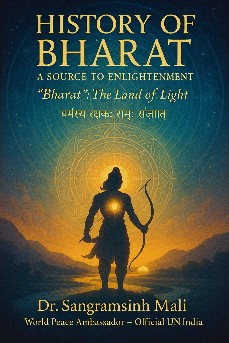 sangrammali's tweet image. TITLE—-HISTORY OF BHARAT 🇮🇳
SUBTTLE -Bharat": The Land of Light 🔱 Featuring the sacred phrase:
“धर्मस्य रक्षकः रामः सञ्जातः”
Shree Ram the protector of Dharma,(INNER SELF)was born.”
Through chapters like Vedic Reveries, Mythologies of Light, and The Cosmic Dance of…