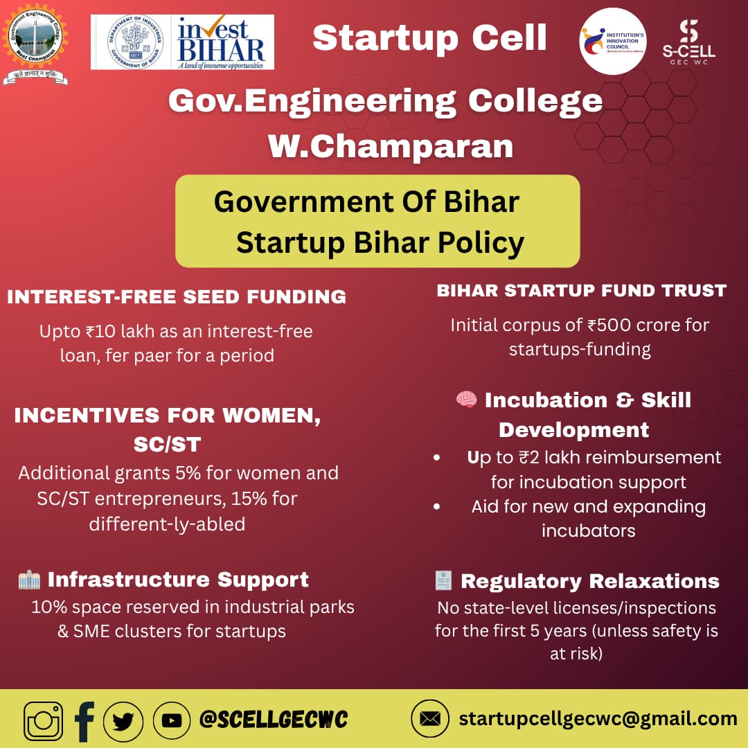 scellgecwc's tweet image. Government of Bihar,Startup Bihar Policy #startupcell #scellgecwc #innovation #startupbihar #startupindia #Entrepreneurship