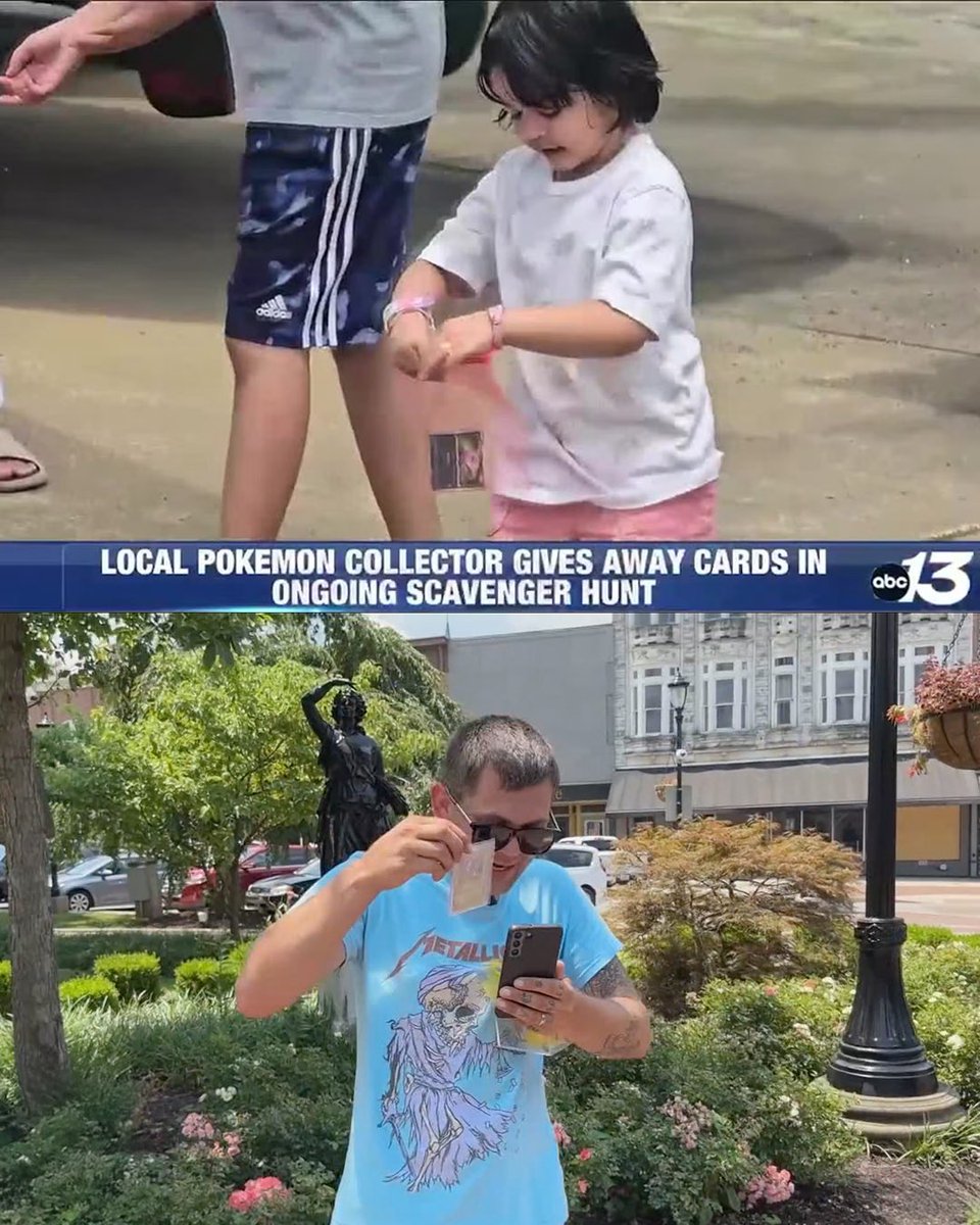 FanaticsCollect's tweet image. This man hid $14,000 worth of his own Pokémon cards to unite the community🥹
In July 2024, Louisville Pokémon collector Casey Heath hid his own cards around the city, creating a real-life scavenger hunt.
His live-stream clues on Facebook, drew over 38,000 viewers, inspiring…