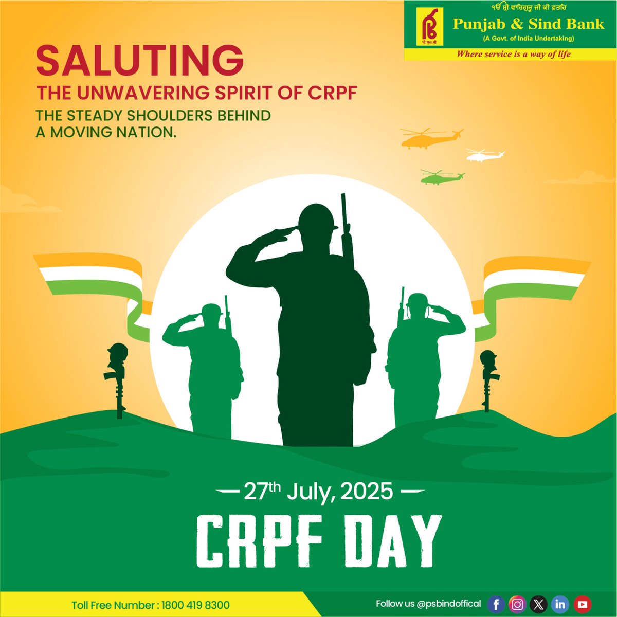 Warm greetings to all brave personnel of #CRPF &amp; their families on occasion of its Raising Day. 

Punjab &amp; Sind Bank salutes the valour and unwavering service to the nation of @ CRPF 

#punjabandsindbank
#CRPF #PSBGauravBachat #CAPF #SalaryPackage  #NationFirst