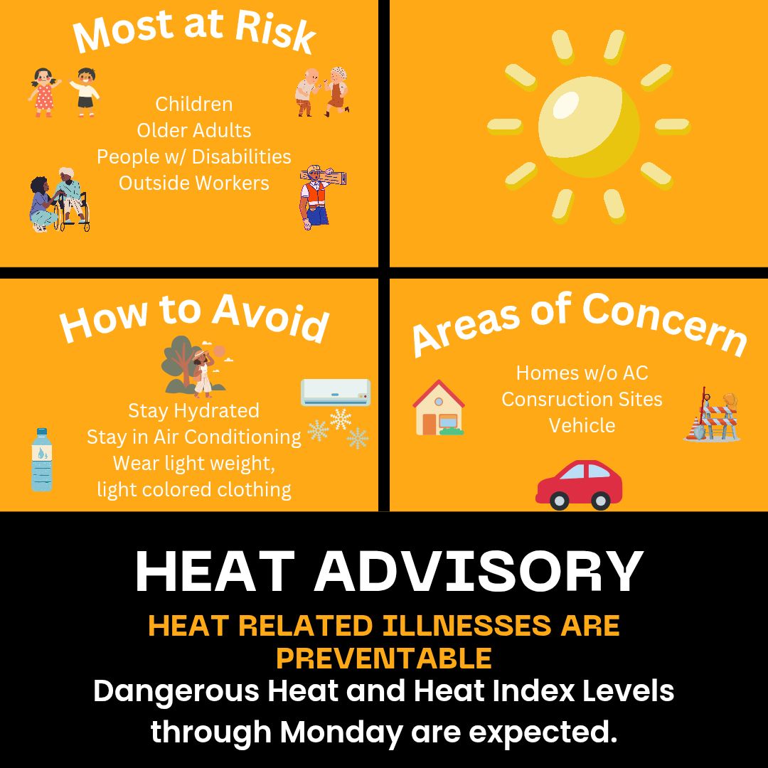 FlaglerEOC's tweet image. Dangerous Heat and Heat Index Levels expected through Monday.
Learn ways to protect yourself from heat related emergencies at: ready.gov/heat
