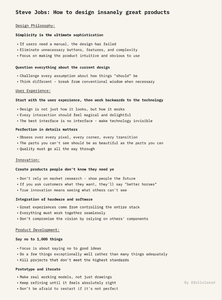 lonesomesock's tweet image. Compilation of Steve Jobs' ideas on how to design insanely great products.