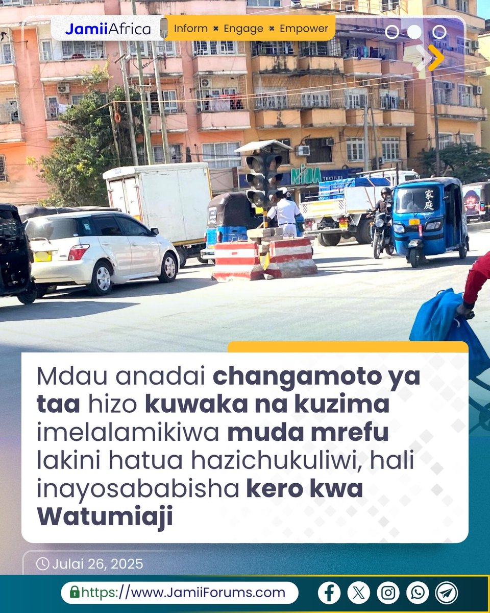 JamiiForums's tweet image. DAR: Mdau wa JamiiForums.com ametoa wito kwa Mamlaka kurekebisha Taa za kuongoza Magari eneo la Mnazi Mmoja akidai haziwaki inavyotakiwa.
Anadai zikirekebishwa itapunguza au kuondoa msuguano unaojitokeza kati ya Madereva dhidi ya Askari wanaosimamia, akidai baadhi yao…