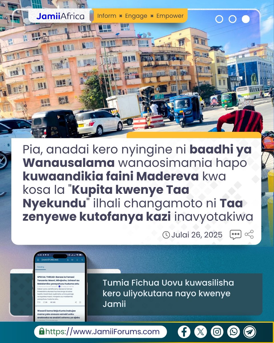 JamiiForums's tweet image. DAR: Mdau wa JamiiForums.com ametoa wito kwa Mamlaka kurekebisha Taa za kuongoza Magari eneo la Mnazi Mmoja akidai haziwaki inavyotakiwa.
Anadai zikirekebishwa itapunguza au kuondoa msuguano unaojitokeza kati ya Madereva dhidi ya Askari wanaosimamia, akidai baadhi yao…