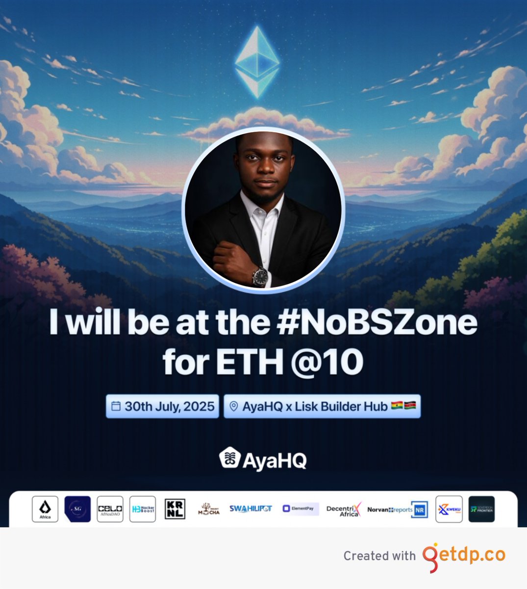 Pulling up to Ethereum in Ghana 🇬🇭 to celebrate 10 years of #Ethereum  at AyaHQ!

🗓 July 30 · 9:30 AM GMT
📍AyaHQ Builder Hub, Abokobi
Let’s build! 🛠️
#AyaHQxEthereumAt10 #ETHGhana