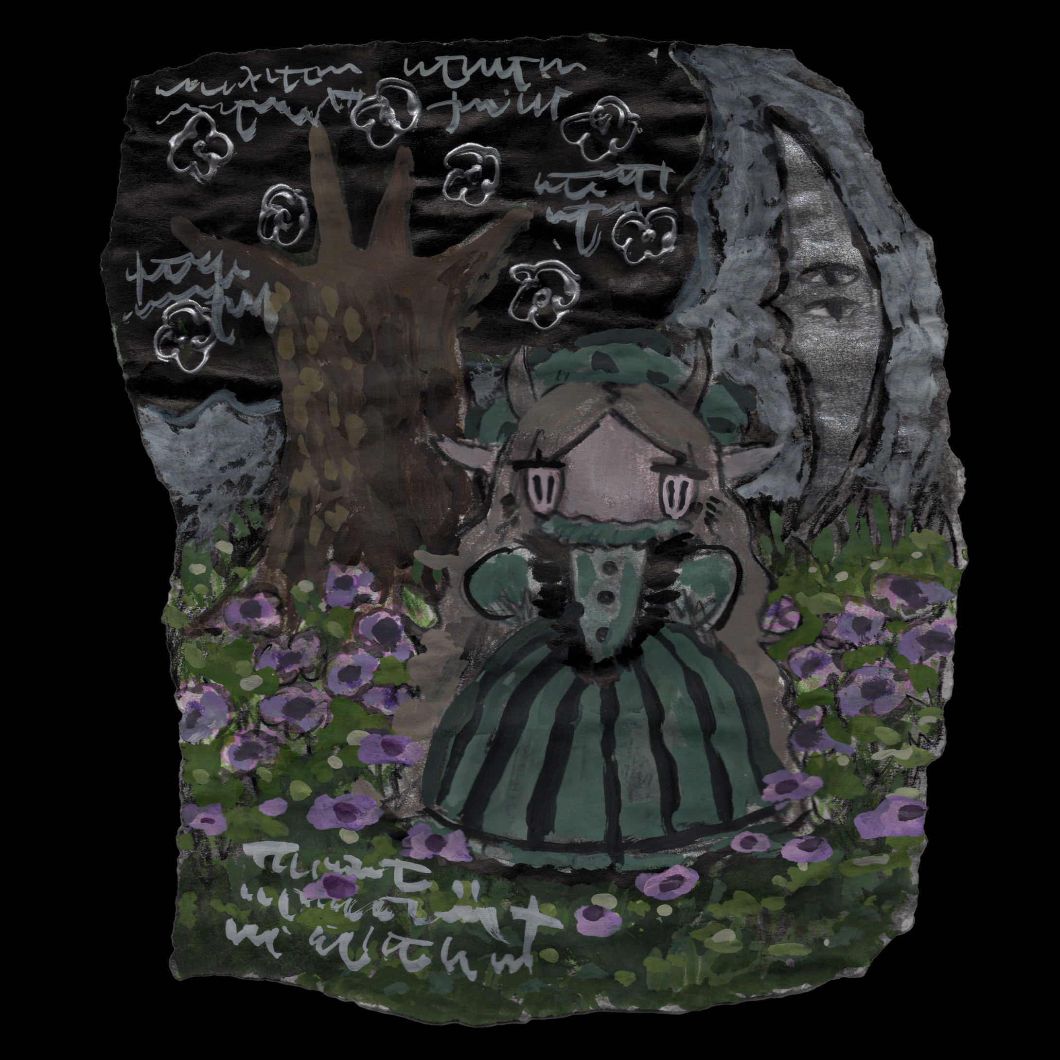 【作家物】「母」 墨絵 クワイ ザクロ ボタン 風炉先屏風 （303④）❣️割引 作家物】「母」 墨絵 クワイ ザクロ ボタン 風炉先屏風 （303④