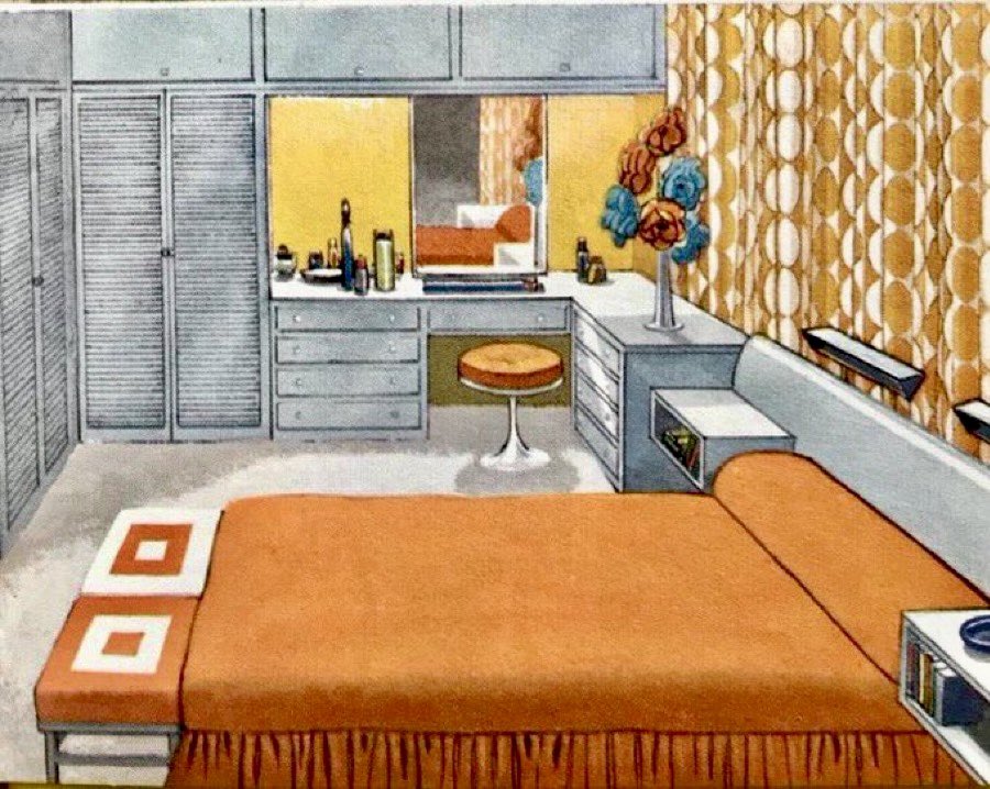 The modern world in old Ladybird books. 
Essence of 1970s. 
‘A modern bedroom’  

(The Story of Furniture, 1971)
Artist: Robert Ayton