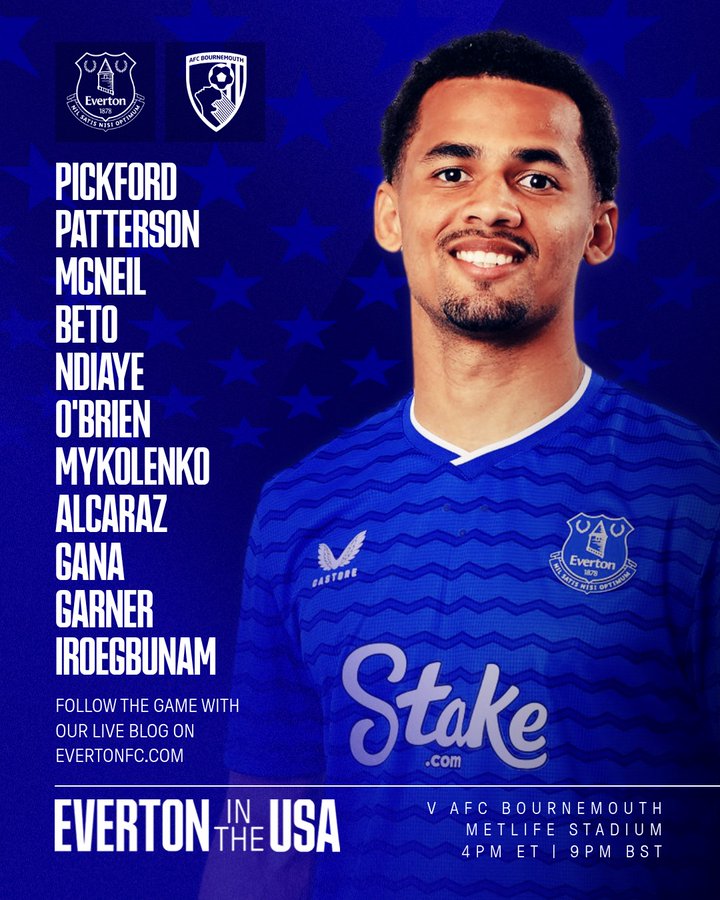 EvertonInUSA's tweet image. Your starting XI to face @afcbournemouth in New Jersey! 🔵