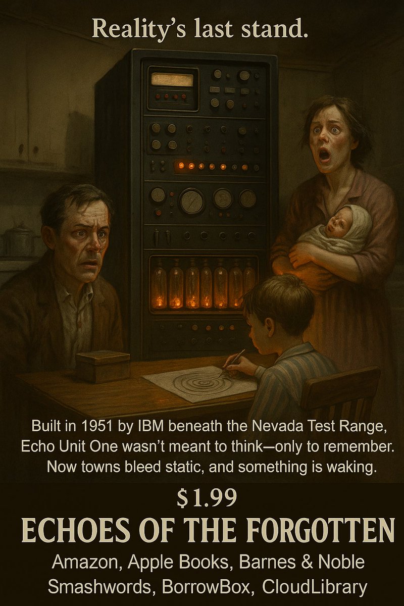 heredity_c's tweet image. books2read.com/u/mKrzvy
When the electric shadows come, turn all your lights! It might be the last thing you and humanity ever do
#BooksWorthReading
Reality’s last stand.
In 1951, buried beneath the Nevada Test Range, IBM engineers and Pentagon officials built something…