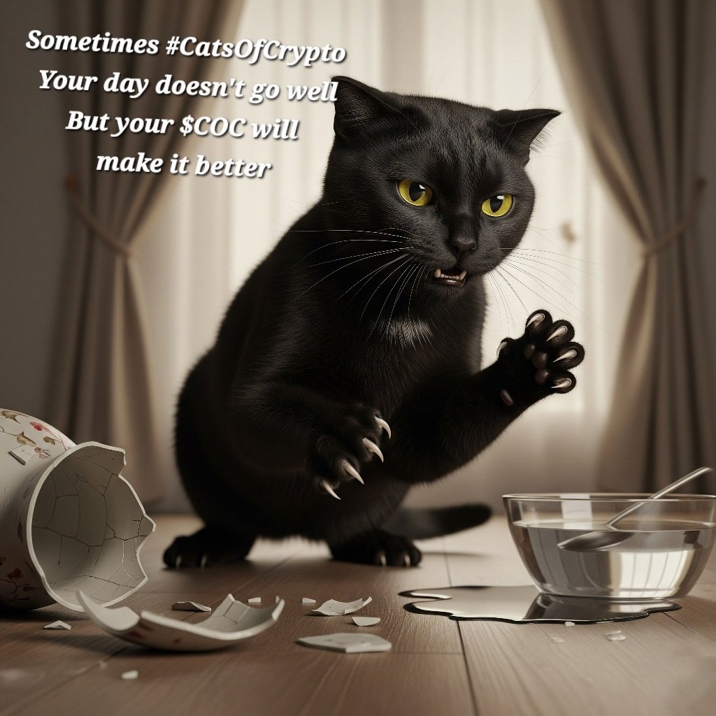 CatsOfCrypto9's tweet image. **Solana CA: 6M8z5Wzmhk93ns6BaQzCuMYvkEpFcx9CDXsgFwK58NPf**
Looks like this #CatsOfCrypto champ turned a bad day into a purr-fect mess! 😸 Smashed the vase, spilled the soup, but with $COC, every day ends on a high note—because who needs a clean floor when you’ve got crypto…
