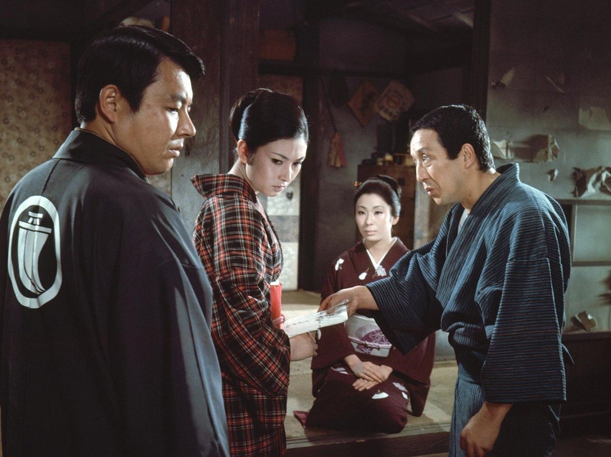 fymeikokaji's tweet image. Shoki Fukae (深江章喜), Meiko Kaji (梶芽衣子), Hiroko Ohgi (扇ひろ子) and Kunie Tanaka (田中邦衛) in Honor And Humanity Of The Red Scabbard (朱鞘仁義 鉄火みだれ桜), 1969, directed by Buichi Saito (斎藤武市).