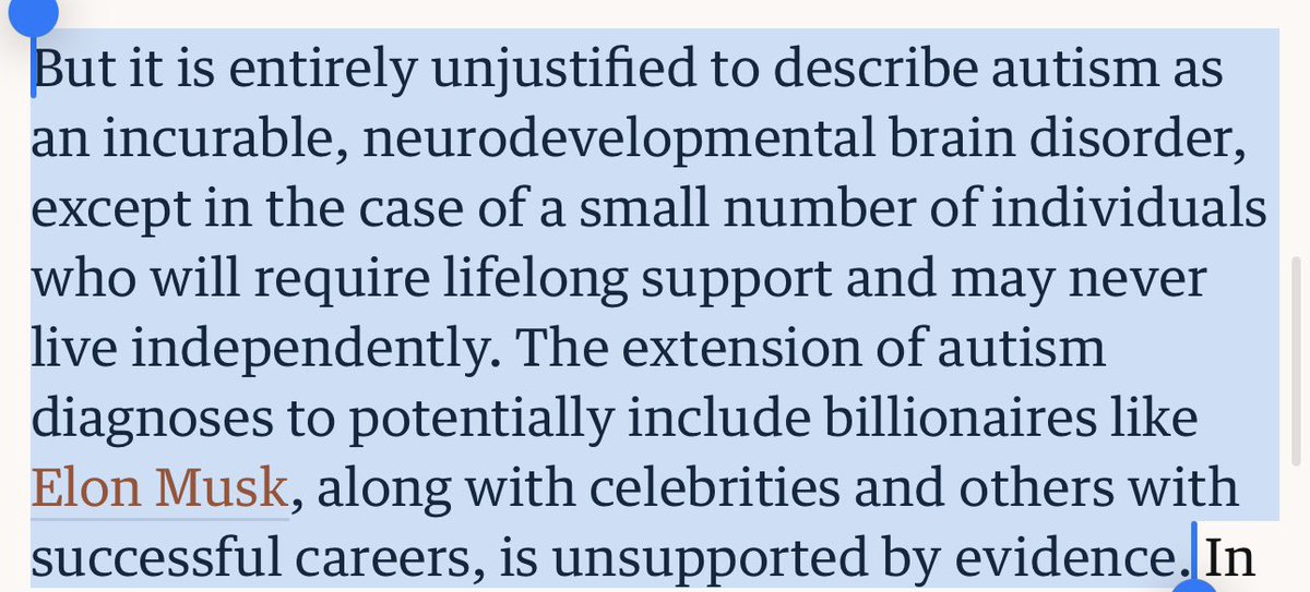 VladVexler's tweet image. Psychology professor - specialising in neurodiversity - writing in the Guardian about autism. Can’t recognise the prevalence of autism. Can’t recognise that Musk has autism. Can’t stop himself saying unfathomably stupid things about his own area of expertise in public. This is…