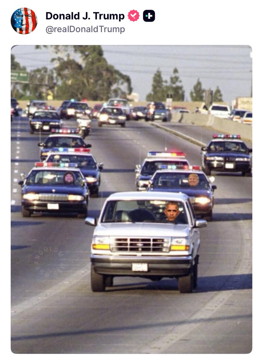 Funny 😁 and reflecting current 🚨🚨events:
🚨President Trump 🇺🇸🦅sent meme of himself and VP JD Vance chasing former President Obama.