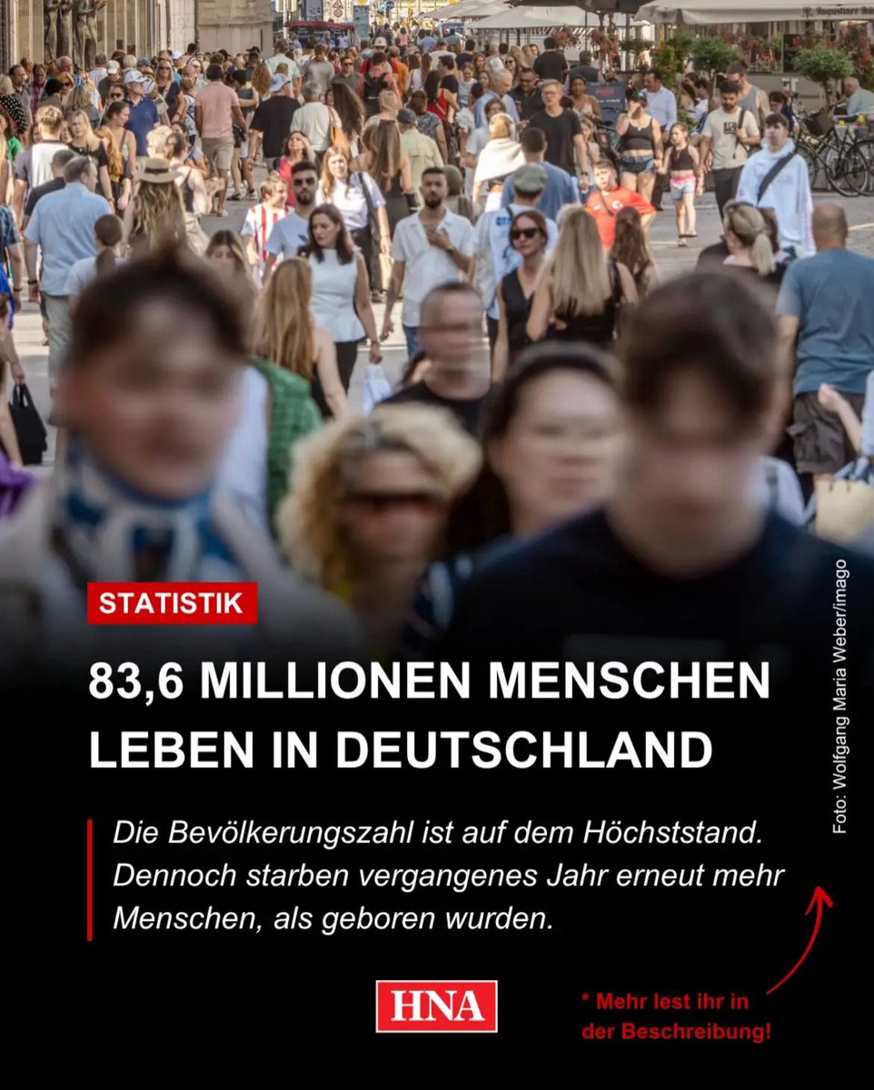 MaikSchmidie's tweet image. Wir haben die niedrigste Geburtenrate, eine konstant hohe Sterberate, eine hohe Auswanderungsrate und trotzdem wächst die Bevölkerung auf 83,6 Millionen (+1 Mio Illegale).
Gute Nacht Deutschland 👋