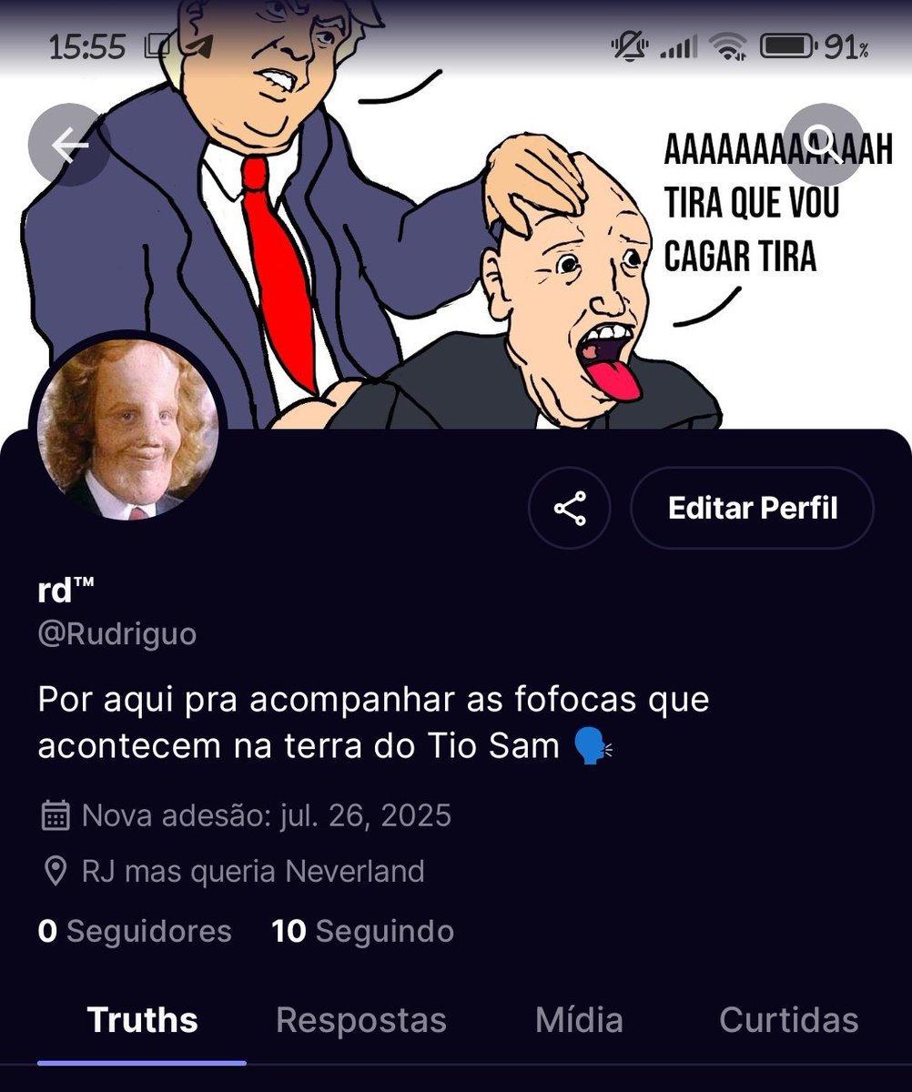 Rudriguo's tweet image. Não sei porra nenhuma de inglês, mas estou lá na Truth Social do titio Trump 🇺🇸