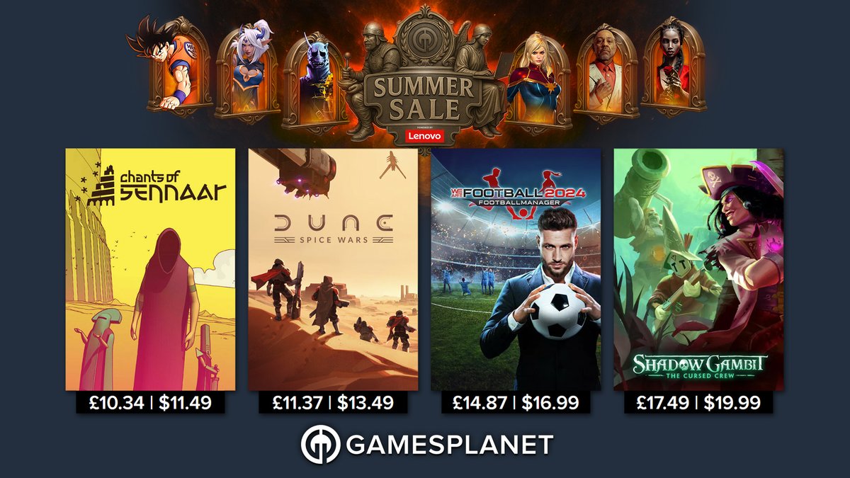 GamesplanetUK's tweet image. Face sand worms and kick balls with more Day 2 Summer Sale Highlights:
Chants of Sennaar (-43%)
Dune: Spice Wars (-61%)
WE ARE FOOTBALL 2024 (-58%)
Shadow Gambit: The Cursed Crew (-50%)
👉 gamesplanet.com/summersale
All Deals end August 4th at 1am PT / 9am BST