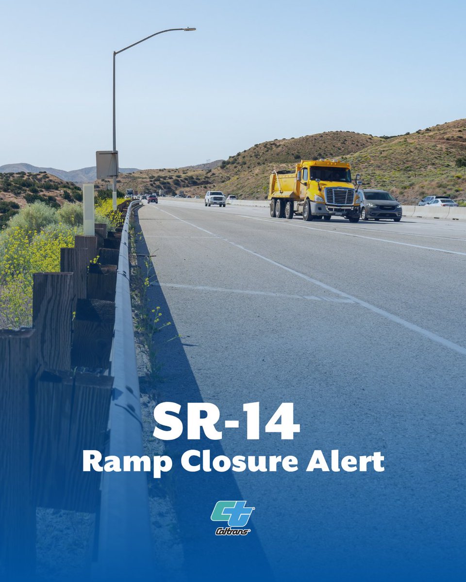 🚧 Ramp Closures Alert 🚧

The SR-14 on-ramp from eastbound Palmdale Blvd. will be closed intermittently starting Monday, July 28, to Friday, Aug. 8, from 9 a.m. to 3 p.m. for realignment and reconfiguration.

Please follow the posted detour signs for alternative routes. Thanks