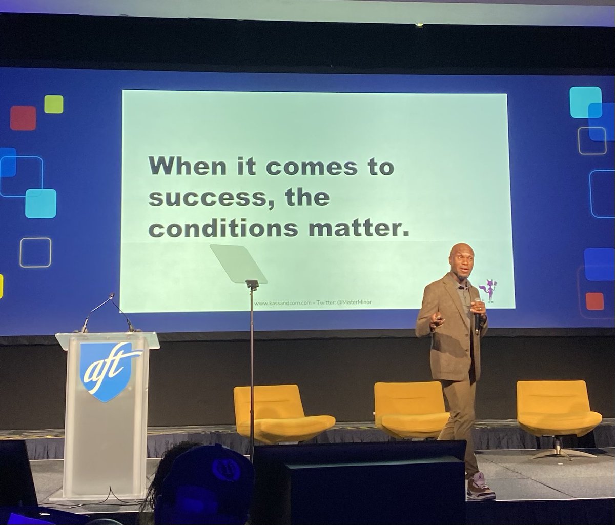 While at  <a href="/AFTunion/">AFT</a> #TEACH25 <a href="/MisterMinor/">Cornelius Minor</a> reminds us that conditions matter. How we act on our belief in kids must be different now. And now is the time to adjust how we play the game. <a href="/NHFT933/">New Haven Federation of Teachers Local 933</a>