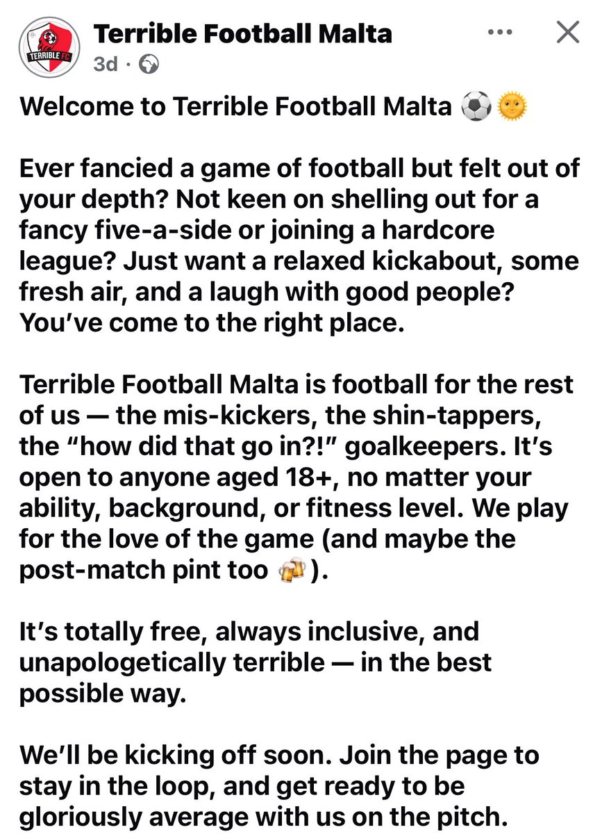 PastizziP's tweet image. This is brilliant! Catering to a very large market out there. Guys and gals who just want to play footy for the love of it but might not be in tip top condition. 👏🏼