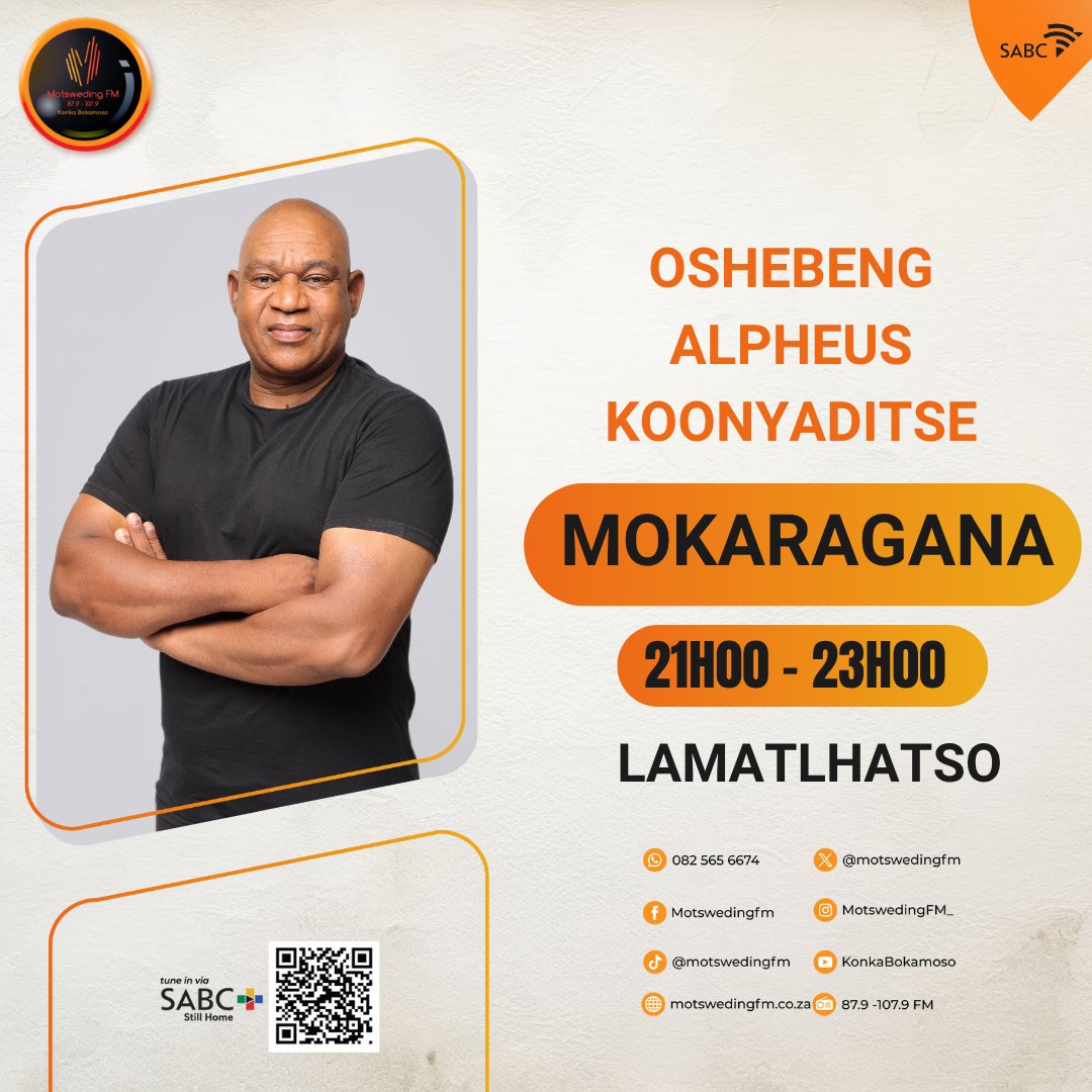 motswedingfm's tweet image. #Mokaragana le Oshebeng Koonyaditse, Botlhagisi ka Dj Limo
☎️: 082 565 6674
🖥️: motswedingfm.co.za
SABC +: sabcplus.com
#MotswedingFM
