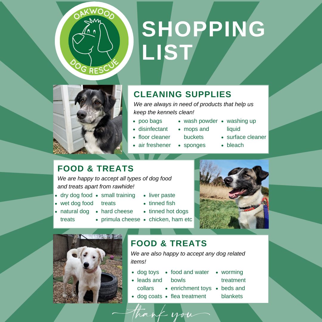 OakwoodRescue's tweet image. Would you like to buy something to help the rescue dogs in our care? Check out our shopping list!
Donations can be dropped off at any of our locations, donation bins or posted to Unit 17A Lake Enterprise Park, Hull, HU7 0YQ!
Thank you for your help! 💚