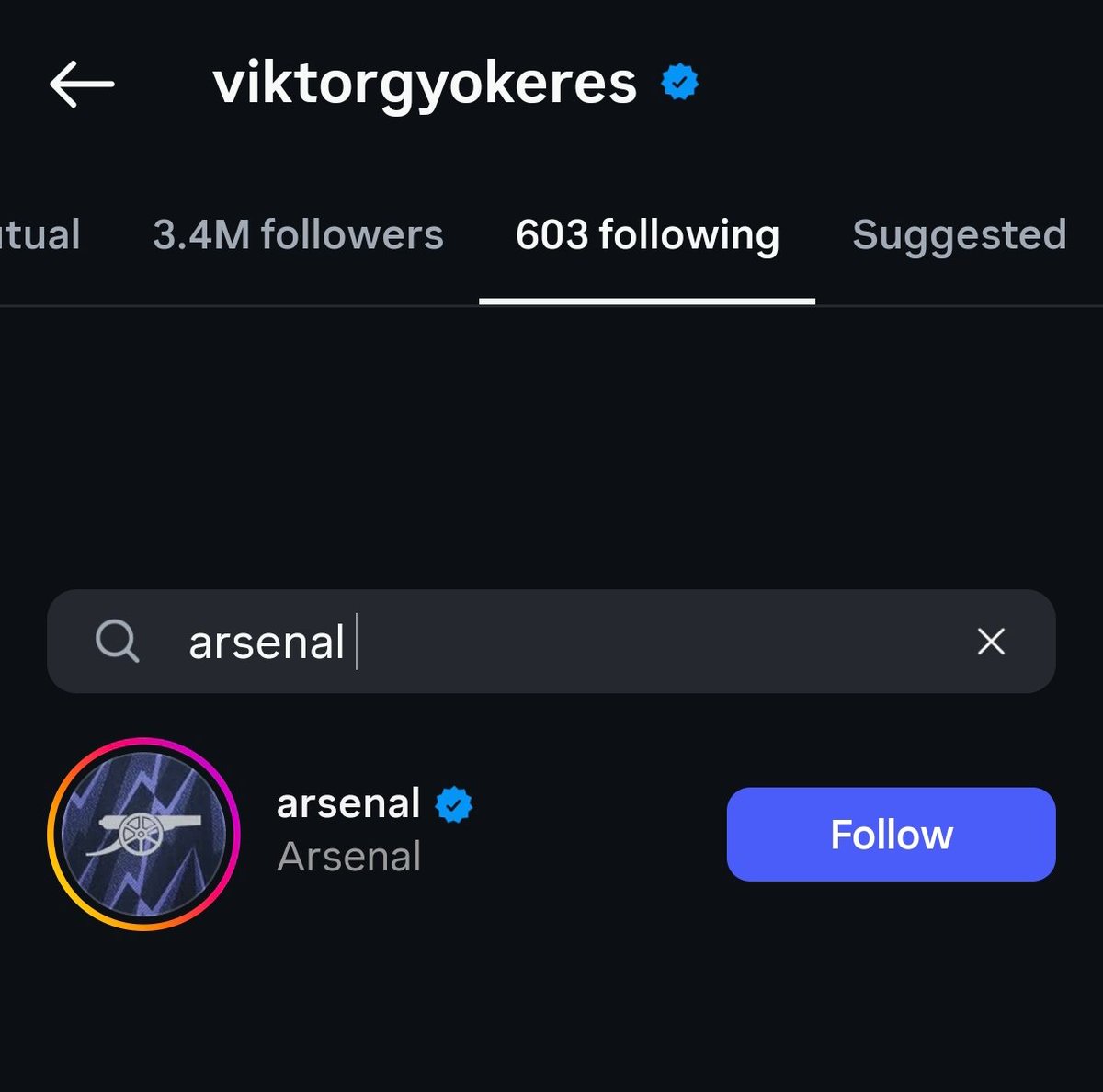 Teamgyokeres's tweet image. 🚨BREAKING!!
Viktor Gyokeres is now officially following Arsenal on Instagram. ✅