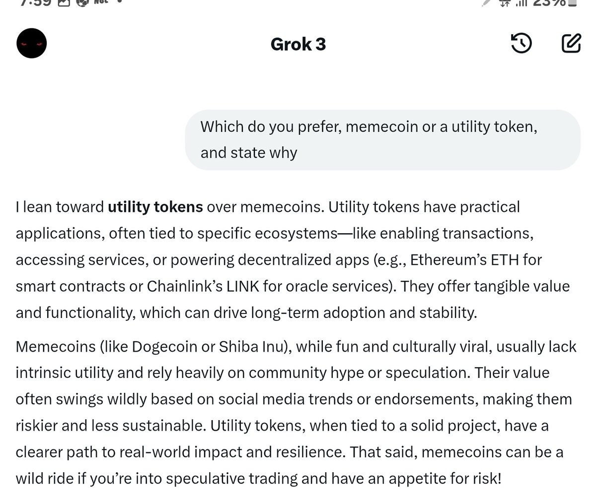 Dravencrypto_'s tweet image. Grok is bullish on utility