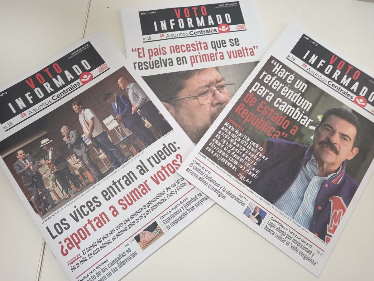 Ya salió la edición 3 de Voto Informado

Tres fines de semana seguidos para leer y coleccionar

Primer semanario político impreso del país

Se vienen 3 más hasta el 17-A, día de la elección

En quioscos de la Plaza 24 de Septiembre, Hipermaxi y Ateneo