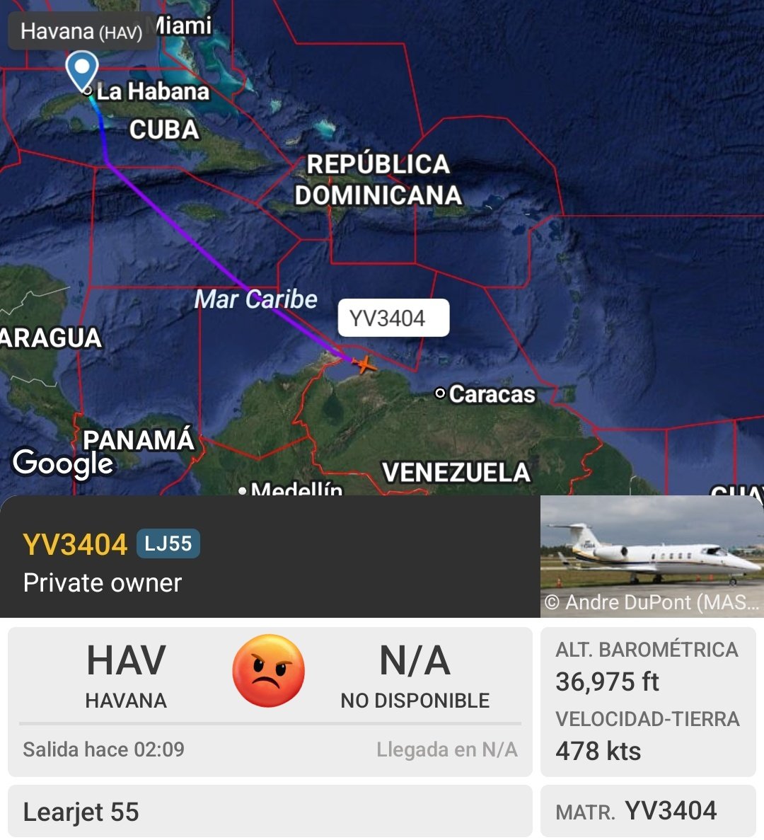 Arr3ch0's tweet image. YV3404 retornando de La Habana, Cuba. Menos de 2 horas duró la visita