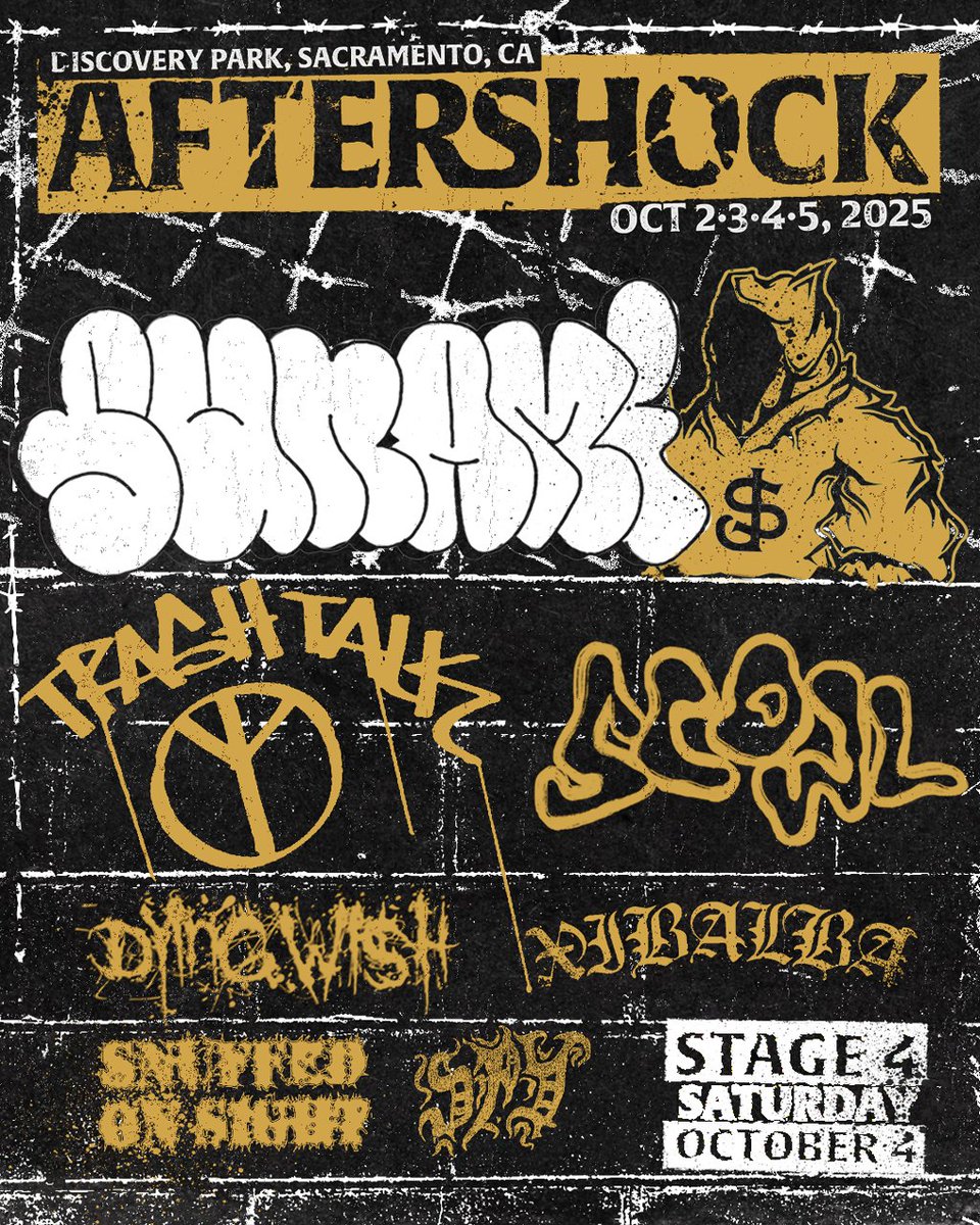 AFTERSHOCKSAC's tweet image. Saturday&apos;s Stage 4 is all about hardcore with local luminaries Sunami, Trash Talk, and Scowl headlining an incredible lineup!

Don&apos;t miss them along with Dying Wish, Xibalba, Snuffed On Sight, and Spy!

Passes for this hard-hitting day are moving fast: on.aftershockfestival.com/trk/SaturdaySt…