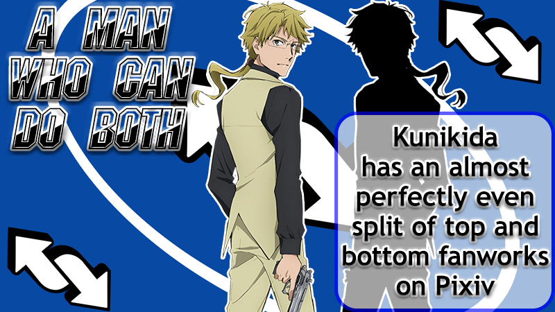 fandomenace2's tweet image. Our final character award: Kunikida earned the title "A Man Who Can Do Both" for having the most even split of fanworks where he topped and bottomed on Pixiv!