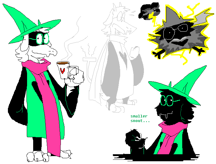 Rattel_M_Bones's tweet image. "have you ever drawn ralsei?" -> everybody loves asking me if i've drawn characters. barely. like once in 2023 (first) and another time a few weeks ago (second). i don't draw the gang much on their own outside of lesser doodles which do not count imageofluigi.straw.page