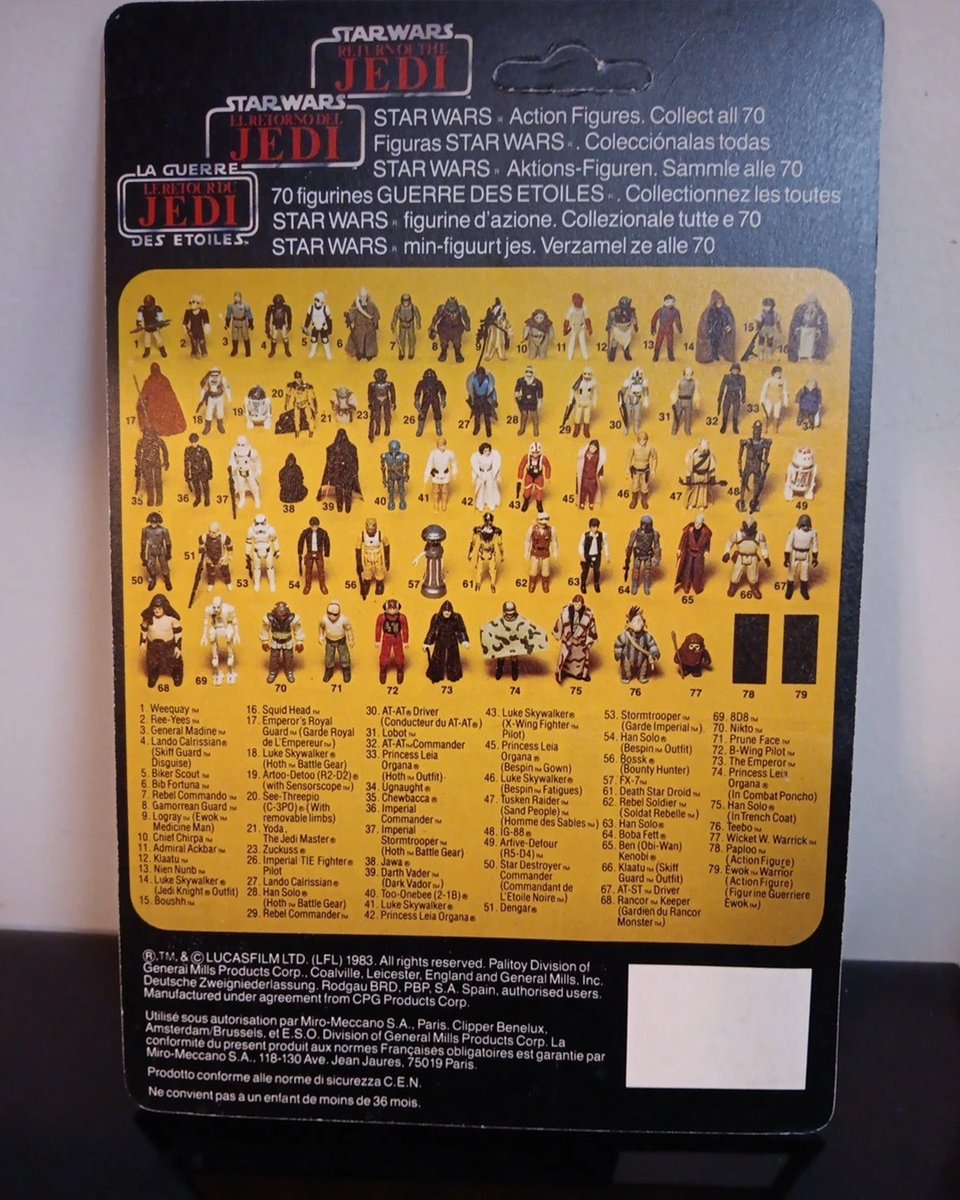 PadawanCollects's tweet image. Yoda was released in 1981 on the second wave of the 32 Back Empire Strikes Back cards. It was not released in 1980 on the first wave in order not to spoil what Yoda looked like to people who hadn’t seen the movie. Shown: 1983 Palitoy 70B Back
#actionfigures