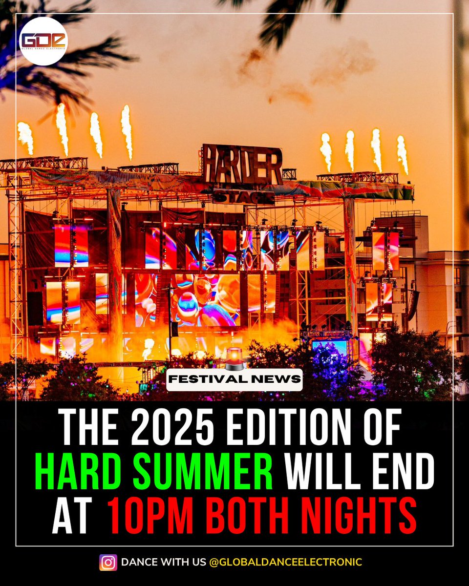 GlobalDanceGDE's tweet photo. 🚨HEADS UP - This year’s HARD SUMMER festival will end earlier, from 2 PM to 10 PM on Saturday and Sunday, compared to last year's 11 PM finish. 

This change likely comes in response to noise complaints from local communities about “bass from large speakers near LAX.” https://t.co/6vQfUVCk9R
