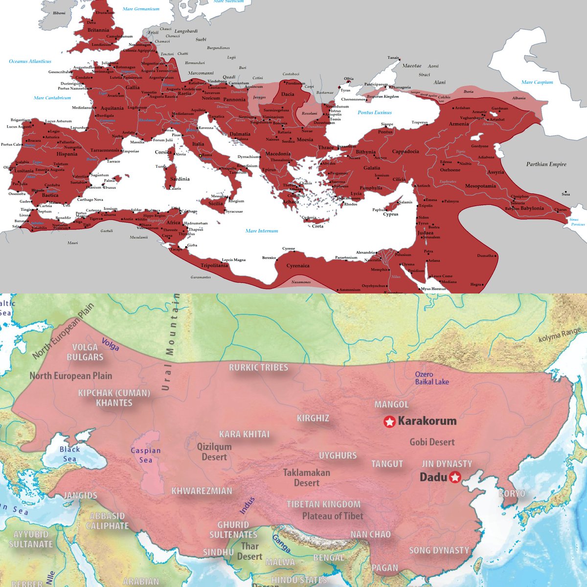 tarihikadim's tweet image. Roma İmparatorluğu mu, Moğol İmparatorluğu mu?
En zirve dönemlerinde orduları karşı karşıya gelseydi sizce kim galip gelirdi?